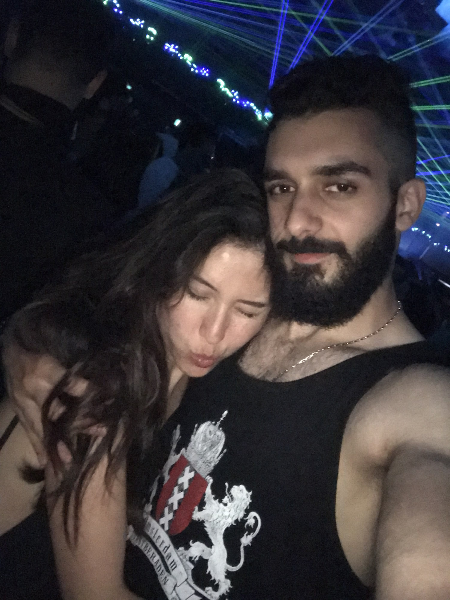 The two of us together beneath the lights